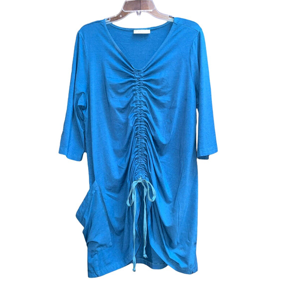 bryn Walker Tops - Bryn Walker M Blue Bamboo Cotton Ruched Tie Front Josie Tunic Top